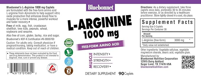 BlueBonnet L-Arginine 1000 mg Capsules, 90 Count