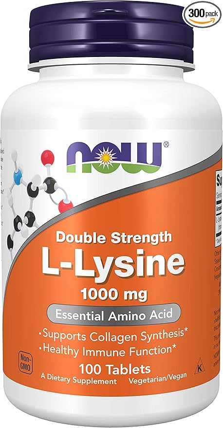 Now Foods L-Lysine 1000 mg Double Strength - 100 Tabs 3 Pack