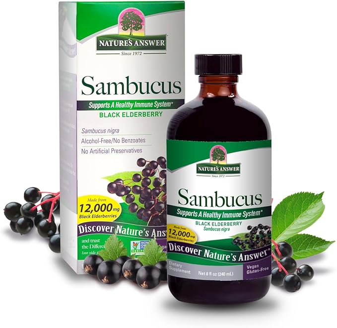 Nature's Answer Sambucus Black Elder Berry Extract Syrup in Plastic Bottle Alcohol-Free 8-Fluid Ounces | Daily Immune Support | Packed with Antioxidants | Family Friendly | Flue Season Defender