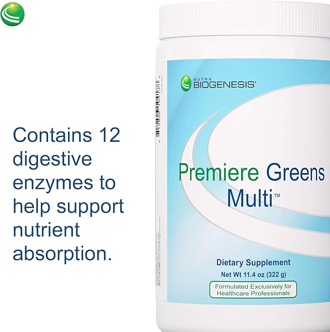 Nutra BioGenesis Premiere Greens Multi - Superfood Protein, Fiber, Antioxidant, and Essential Nutrient Powder Supplement - 322 g