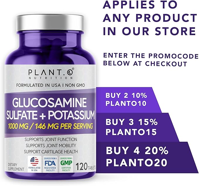 Glucosamine Sulfate with Potassium | Strong Joint Support Supplement | Supports Cartilage and Connective Tissues | Aids Knee and Bone Structure | 120 Tablets