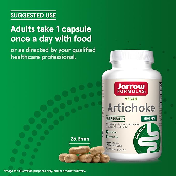 Jarrow Formulas Artichoke 500 mg, Dietary Supplement for Liver Health and Digestion Support, 180 Veggie Capsules, 180 Day Supply, Pack of 12