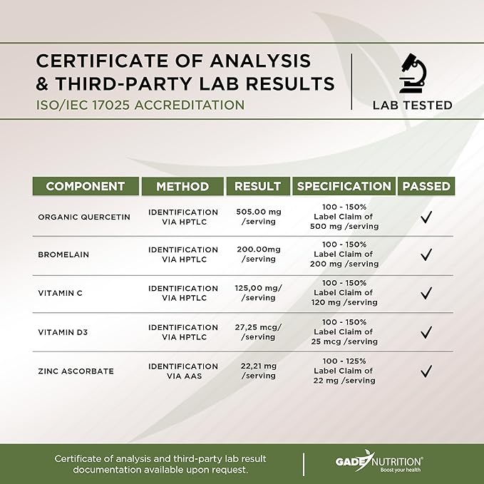 Gade Nutrition Organic Quercetin with Bromelain Vitamin C and Zinc | Immune Support Supplement Quercetin 500mg Capsules | Bioflavonoids Made in USA Third Party Tested
