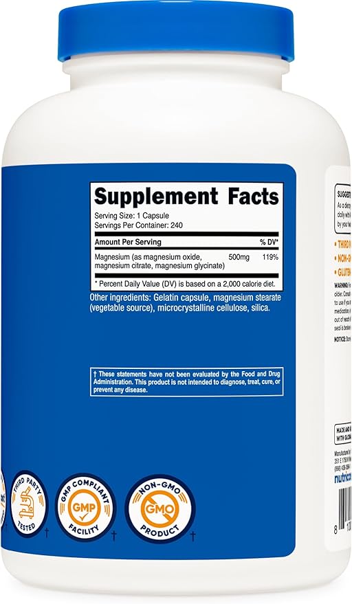 Nutricost Magnesium Complex 500mg, 240 Capsules - Magnesium Oxide, Citrate, and Glycinate - Gluten Free and Non-GMO