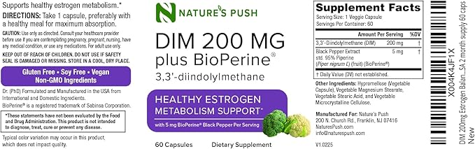 DIM 200mg Estrogen Balance for Women & Men Diindolylmethane Black Pepper for Non-cystic Acne, Hormone Balance, Menopause & Antioxidant Support Vegan Gluten Soy Free Non-GMO USA 2 month supply 60 caps