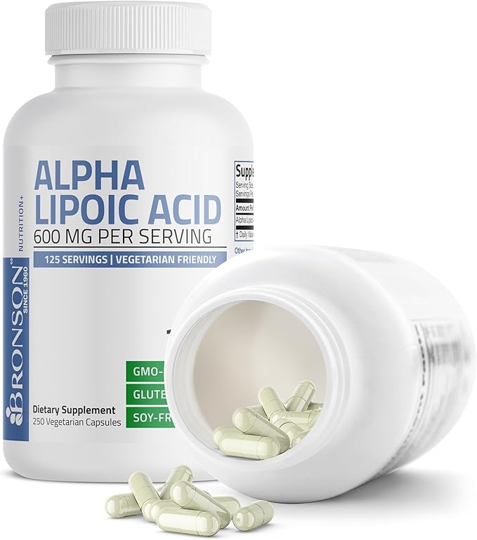Bronson Alpha Lipoic Acid 600 MG Free Radical Scavenger Supports Health - Non-GMO, 250 Vegetarian Capsules (125 Servings)