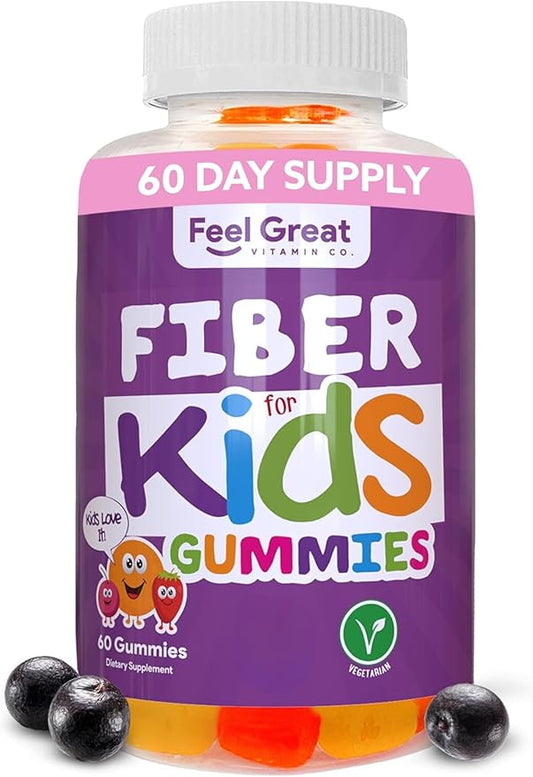 The Feel Great Vitamin Company Fiber Gummies for Kids for Digestive Support | Constipation Relief for Kids | Fruity Flavored Chewable Fiber Gummies | Vegetarian Supplements | 60 Day Supply