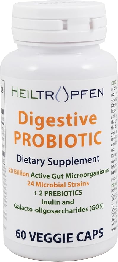 Digestive Probiotic + Prebiotic | 24 Strains | 20 Billion CFU | 60 Capsules | Active Gut | Inulin and GOS | Dietary Supplement