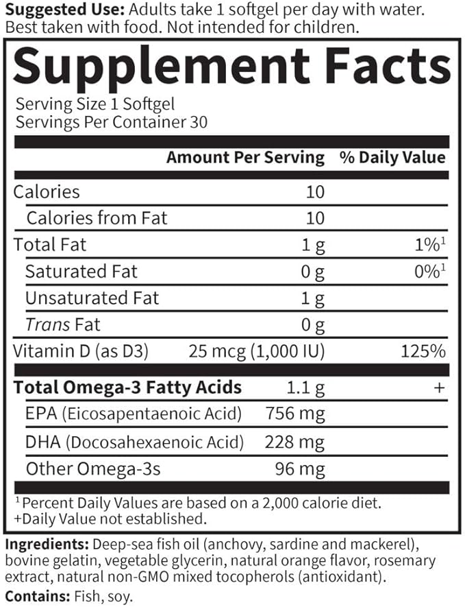 Garden of Life Minami Supercritical Platinum Omega 3 Fish Oil Supplement - Orange, 30 Softgels, Ultimate Once Daily Fish Oil Omega 3 for Heart & Brain Health, 1100mg Omega-3s + 1,000 IU Vitamin D3