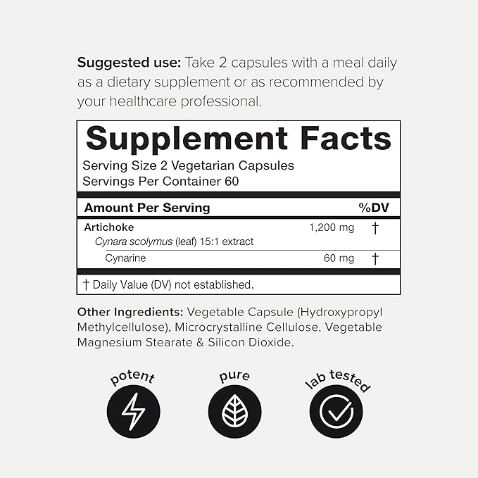 Artichoke Extract Capsules - Ultra High Potency 15:1 Extract with 5% Cynarin - Highly Concentrated - Third-Party Lab Tested - 120 Capsules