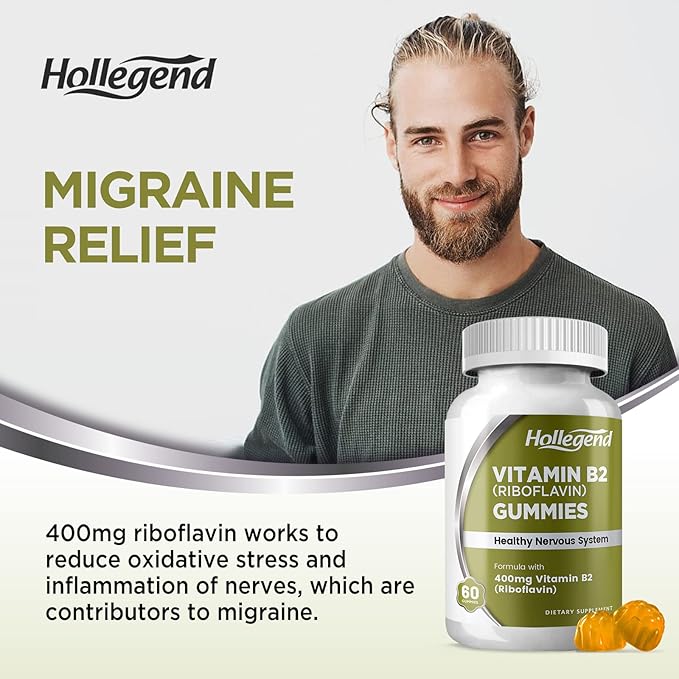 Vitamin B2 Gummies Riboflavin 400mg, B2 Vitamin Chewable Supplement for Migraine Relief, Vegan, Non GMO, Orange Flavor, 120 Count