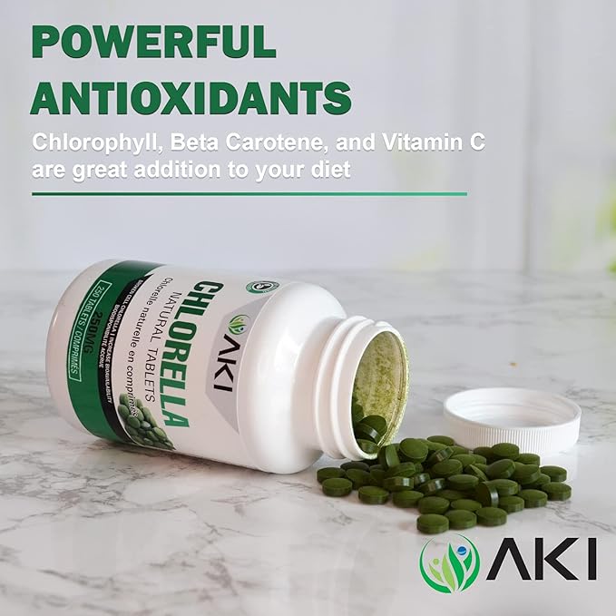 AKI Chlorella Superfood Supplement Tablets (250) - Green Superfood Fount of Vitamin B12, Iron & Protein - Ideal in GMO Free & Vegan Friendly