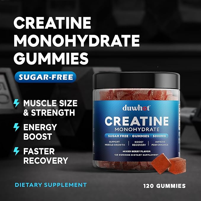 Creatine Monohydrate Gummies for Men, Creatine Monohydrate 5g Chewables for Muscle Growth & Recovery, Vegan, Sugar Free, Mixberry Flavor, 120 Count