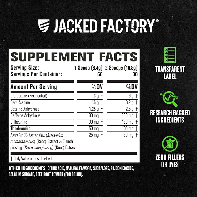 Jacked Factory NITROSURGE Pre Workout Supplement - Endless Energy, Instant Strength Gains, Clear Focus, Intense Pumps - Nitric Oxide Booster & Preworkout Energy Powder - 60 Servings, Cherry Limeade