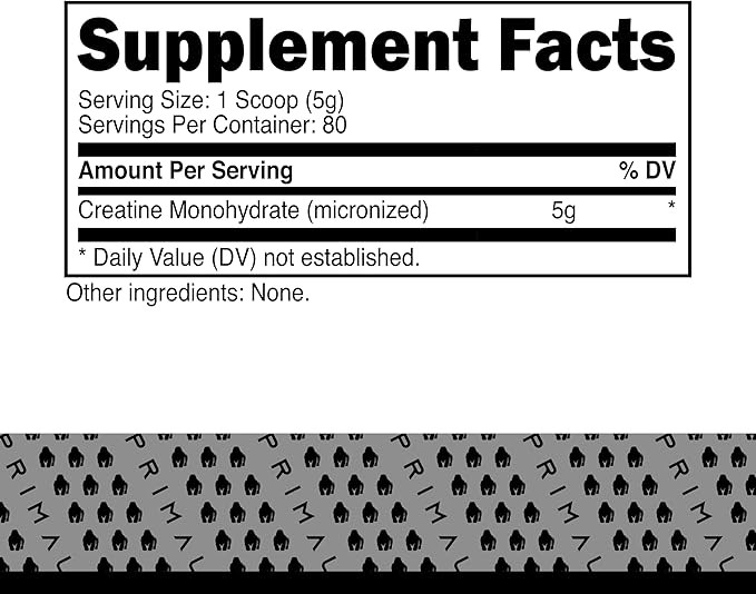 Primal Creatine Monohydrate Powder (400 Grams) | Unflavored Micronized Creatine Muscle Development Supplement for Pre-Workout & Recovery | 5g Creatine Monohydrate per Serving