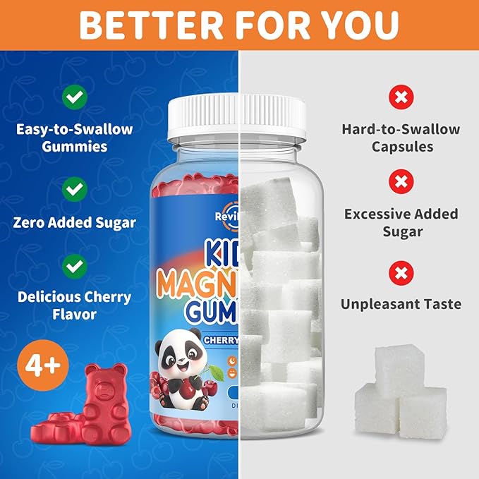 Magnesium Gummies for Kids, Magnesium Citrate Supplement for Adults & Kids, Calm Magnesium Gummies Support Sleep, Bone & Muscle Health, Nerve Relaxation, 60 Cherry Gummies