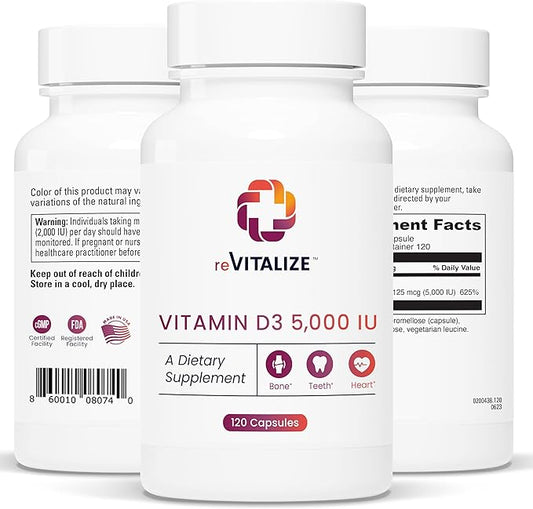 REVITALIZE Vitamin D3 5000 IU Supplement for Immune Support & Bone Health - 120 Capsule, Compare & Save Complete.
