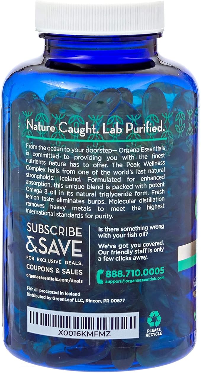 Omega 3 Fish Oil 2,000 mg - High EPA 820 mg + DHA 620 mg - 180 Triple Strength Burpless Lemon Flavored Softgels
