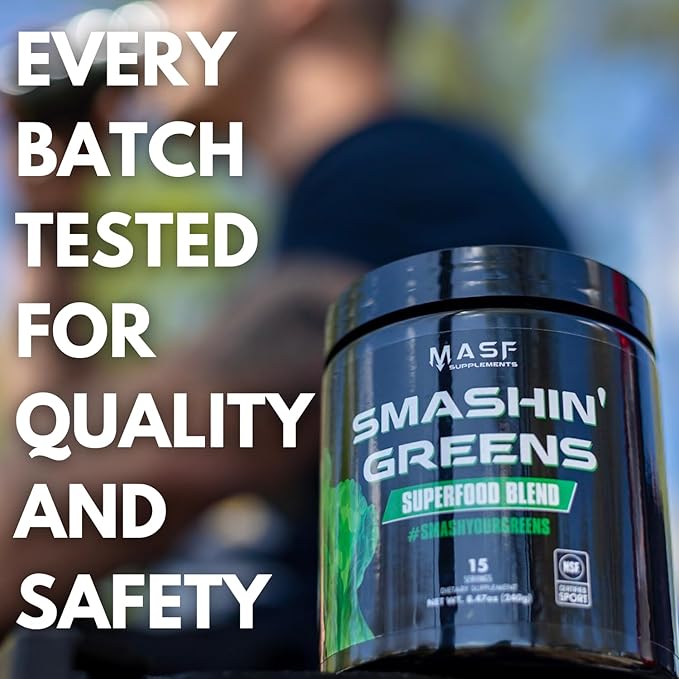 MASF Supplements Smashin' Greens Superfood Organic Blend - 15 Servings - Boost Energy, Immune Support, Digestive Health with Organic Wheat Grass, Spirulina, Chlorella - NSF Certified