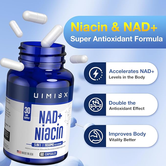 NAD+ Supplement 1000mg & Niacin(Vitamin B3) 500mg, Nad Plus Boosting Supplement for Woman and Man, Nicotinamide Riboside (NR) Supports Anti-Aging, Energy, Brain, Muscle, Non-GMO, Gluten-Free,74