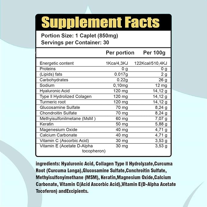 Hyaluronic Acid 60 Caplets 850 mg, Hyaluronic Acid 30 Caplets 850 mg 2 Pack,60 Day Supply