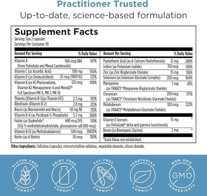 Designs for Health Methylated Multivitamin for Women & Men - Twice Daily Multimineral Supplement & Multivitamin Without Iron + Methylated B12 and Folate, Vitamin C, K, D, E + More (60 Capsules)