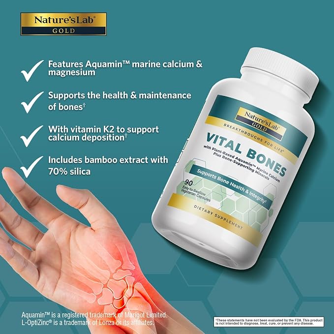 Nature's Lab Gold Vital Bones with Aquamin™ Plant-Based Calcium - 90 Vegetarian Capsules
