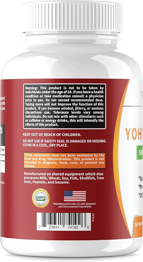 Yohimbine HCL Bark Extract Extra Strength Supplement 5mg x 120ct Capsules Premium Fat Burner, Weight Loss, Appetite Control, Male Support, Energy, and More
