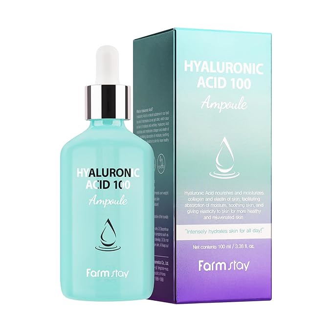 FARMSTAY Hyaluronic Acid 100 Ampoule - Hydrating Hyaluronic Acid Treatment - Helps Maintain Water and Oil Balance - Strengthens Skin Barrier - 3.38 oz