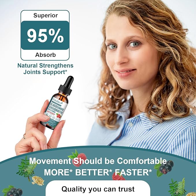 Glucosamine Chondroitin MSM Liquid Drops-w/Elderberry, Boswelia &Hyaluronic Acid-Extra Strength Joint Support Supplement for Mobility, Flexibility & Bones,High Absorption,60ml (2 fl oz)