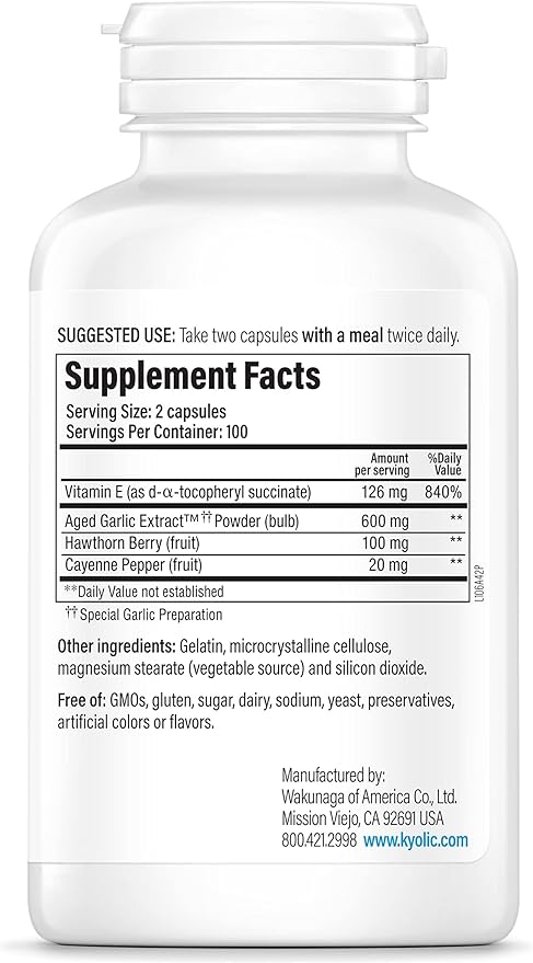 Kyolic Aged Garlic Extract Formula 106, Circulation Health, 200 Capsules (Packaging May Vary)
