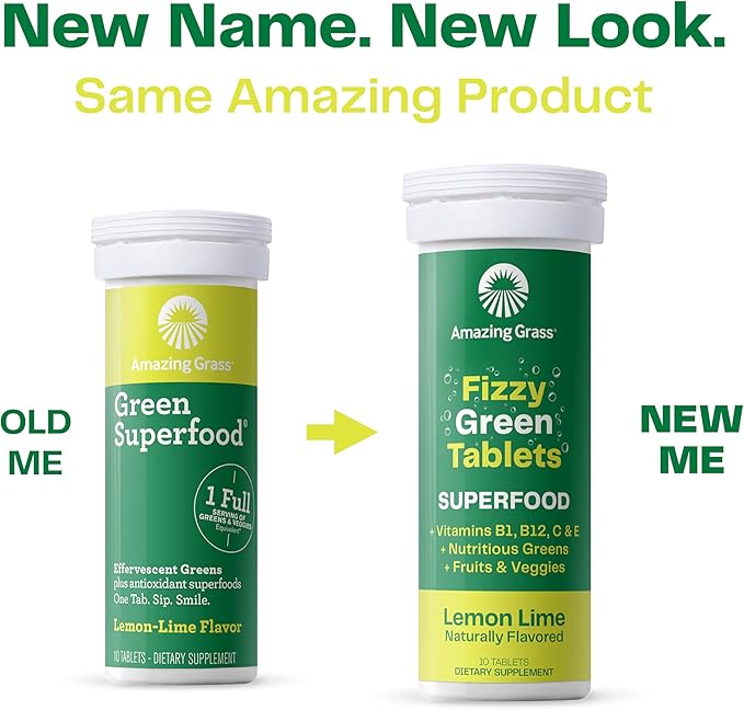 Amazing Grass Effervescent Tablets: Green Superfood Water Flavoring Tablet with Antioxidants & Alkalizing Greens, Lemon Lime, 60 Count