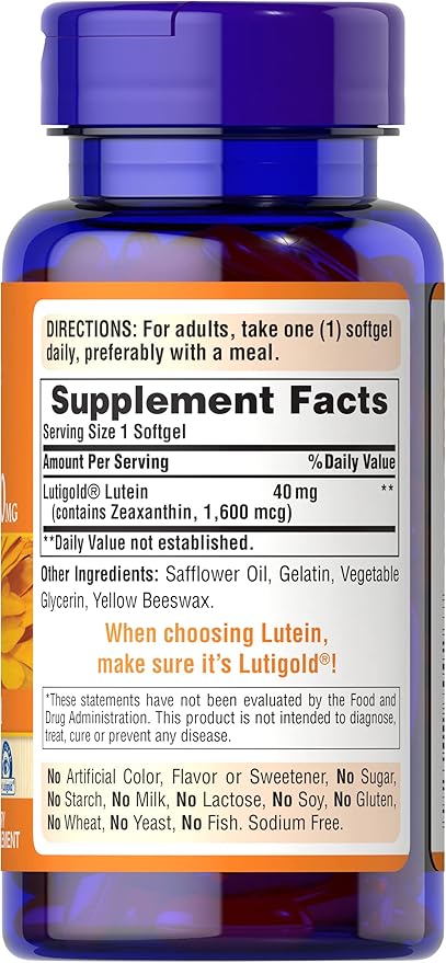 Puritan's Pride Premium Lutigold Lutein Carotenoid 40mg with Zeaxanthin for Men and Women, Dietary Supplement for Eye Health Support, 8 Month Supply, 120 Easy-to-Swallow Softgels