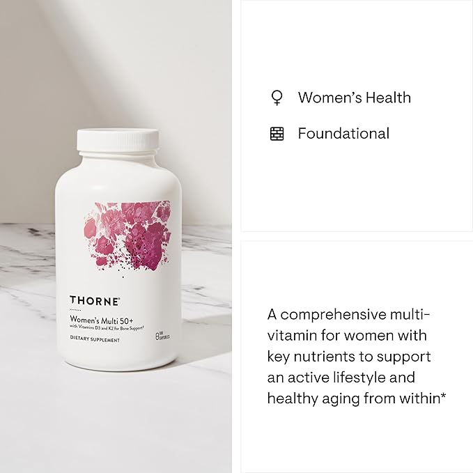 THORNE Women's Multi 50+ - Comprehensive Daily Multivitamin with Vitamins A, B6, B12, C, D, E, K, Zinc & More - Support Heart, Brain, Bone & Immune Health* - 180 Capsules