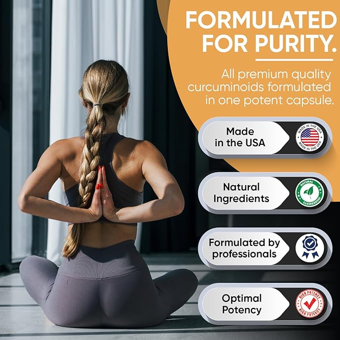 Turmeric Curcumin, with BioPerine, 650mg, Capsules - 95% Curcuminoids, Black Pepper Fruit Extract, Maximum Absorption - High Potency Turmeric Supplement - (60 Count Bottle)