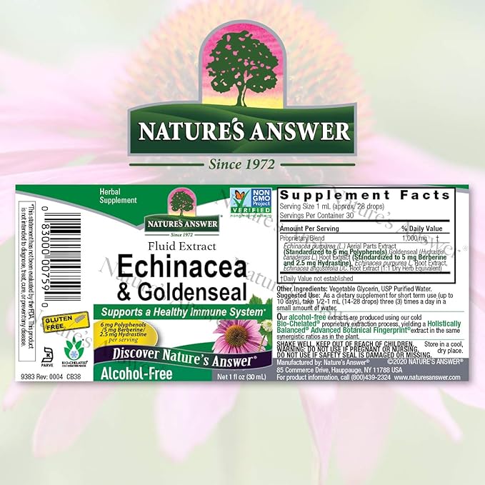 Nature's Answer Enchinacea & Goldenseal | Supports a Healthy Immune System | Super Concentrated Pure Extract | Alcohol-Free, Gluten-Free, Vegan & Kosher Certified 1oz