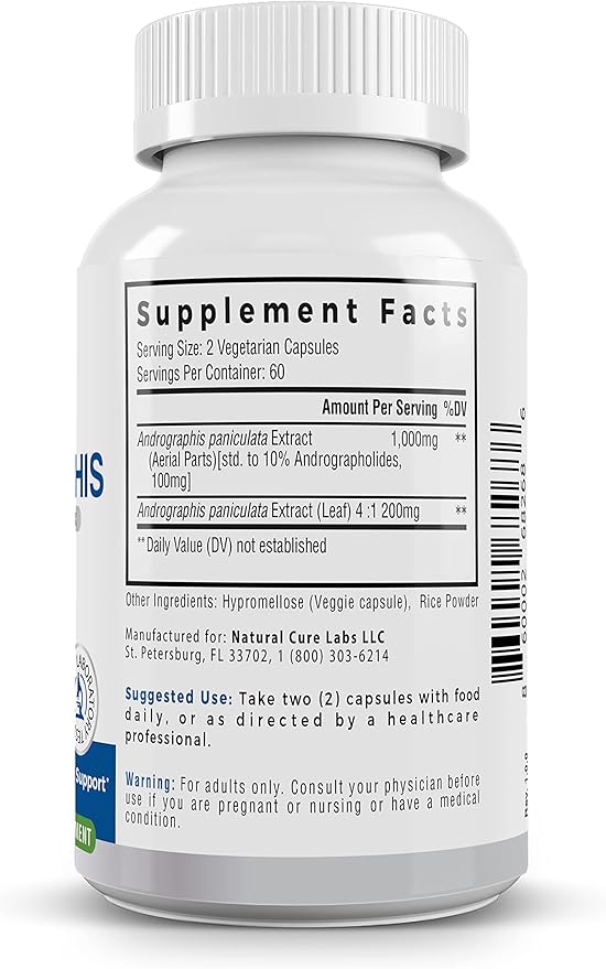 Premium Andrographis Paniculata Extract 1,200mg (100mg Andrographolides), 120 Capsules, Non-GMO, Vegan, Gluten Free