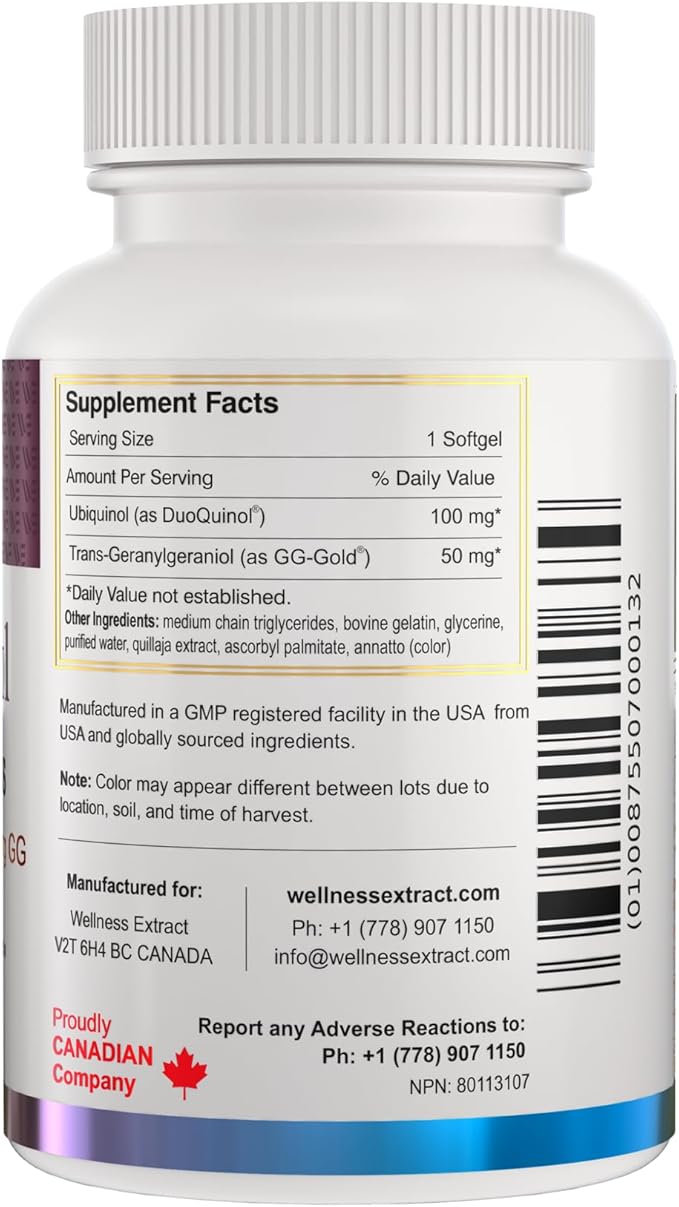BioQuinol Ubiquinol (CoQ10) with Geranylgeraniol – Master Antioxidant for Heart Health, Cellular Energy 150mg 60 Softgels