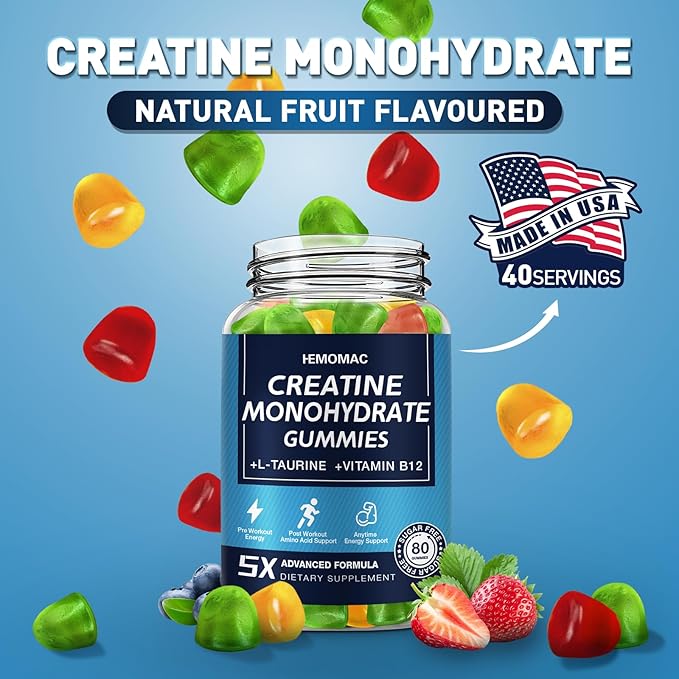 Creatine Monohydrate Gummies for Men and Women 80 Count (Pack of 1)