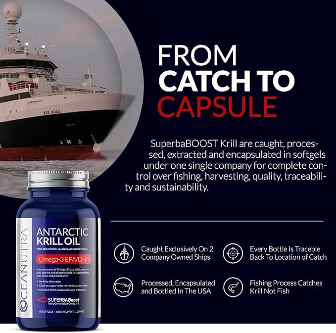 100% Pure Organic Krill Oil 1000mg, 60-Day, Omega 3, Highest Concentration 56% Phospholipids, Wild Caught, Sustainable Traceable Antarctic SuperbaBoost, Astaxanthin, Heart, Skin Care, No Fish Oil