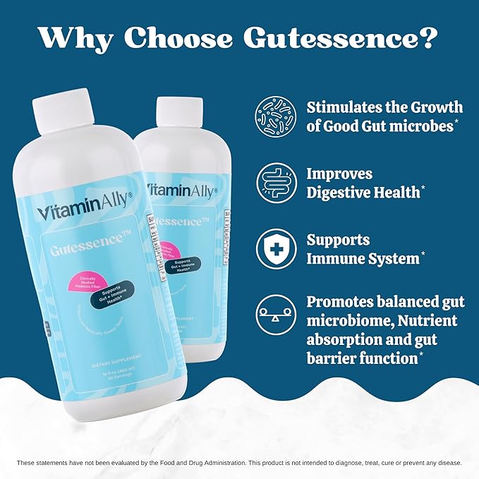 Gutessence Liquid Prebiotic Fiber | Clinically stuided Prebiotic Fiber | Supports Gut Health and Immune Health | Non-GMO | 100% Vegan | Sugar Free | 32 Servings