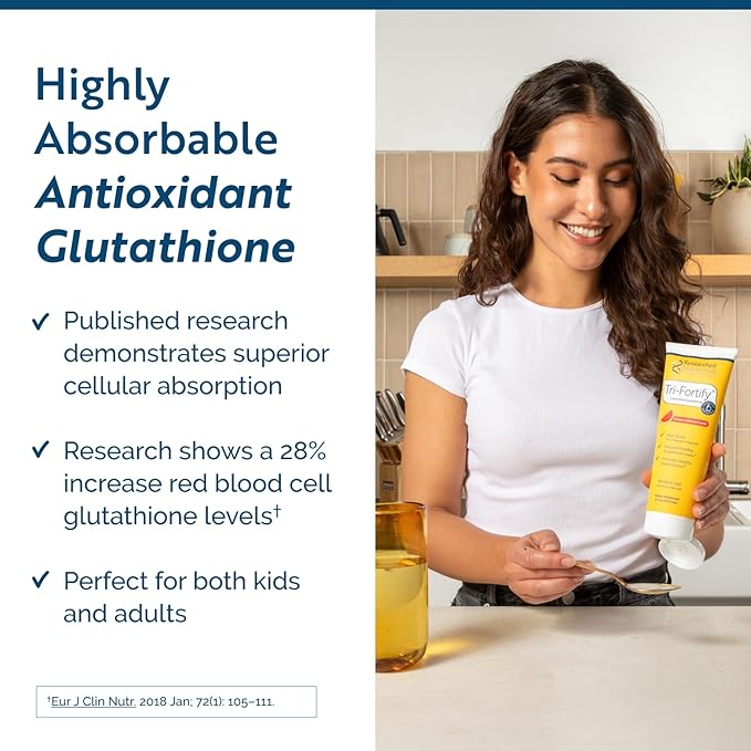 Researched Nutritionals Liposomal Glutathione (450mg) Liquid Gel + Vitamin C - Tri-Fortify - Aid Natural Energy, Immune Support & Detox - Clinically Researched for Absorption, Watermelon (20 Packets)