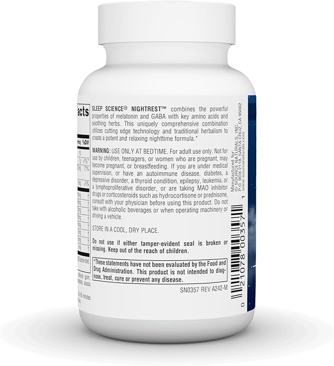 Source Naturals Sleep Science NightRest with Melatonin, Multi-Nutrient & Herb Complex* - 50 Tablets