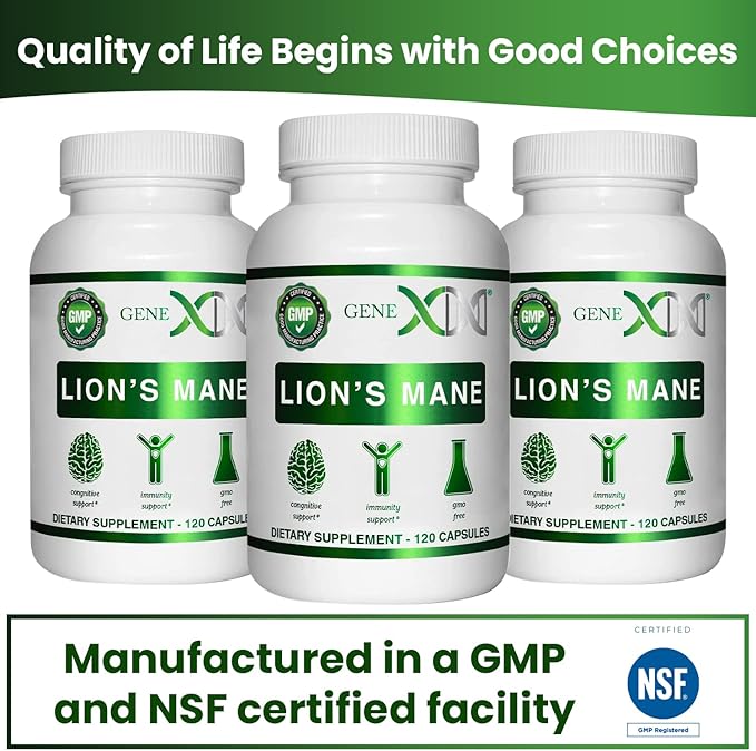 Genex Formulas Lions Mane Supplement with 100% Lions Mane Extract - Nootropics Brain Support Supplement 1000mg/serving - (120 Capsules)