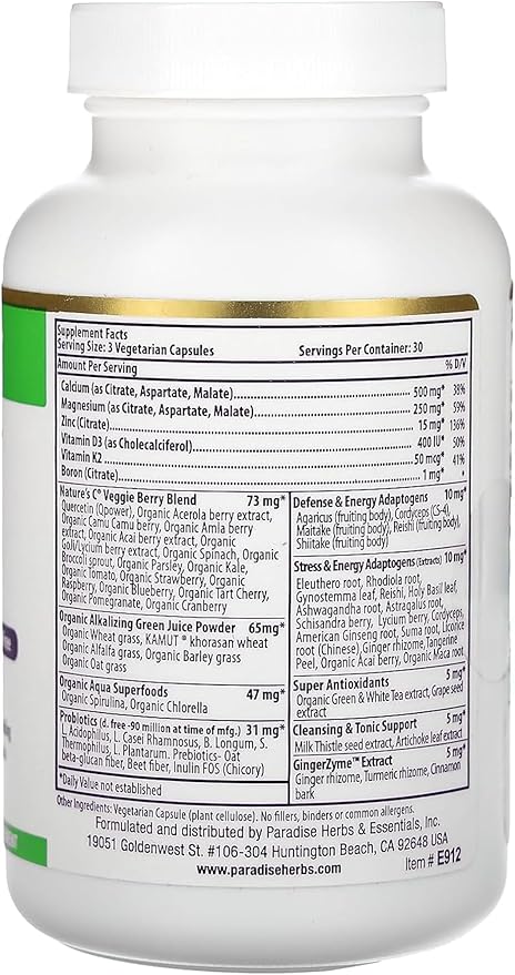 Paradise Herbs Earth's Blend Calcium Magnesium + Zinc, D3, K2 & Boron, Supports Bone Health, Vegan, Non-GMO, Gluten Free, 90 Vegetarian Capsules