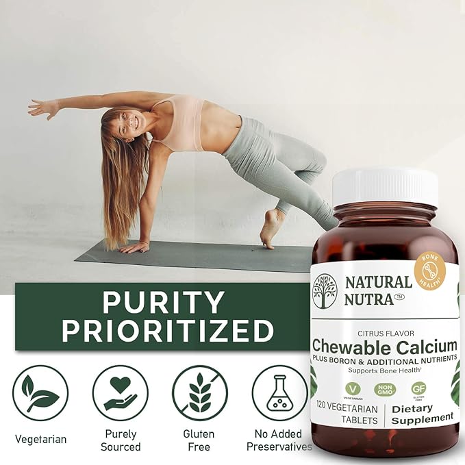 Natural Nutra Chewable Calcium Supplement for Bone Strength, Promotes Muscle Health, Helps Enhance Teeth Health, Support Nerve Health, and Cardiovascular Health, Improve Bone Strength, 120 Tablets