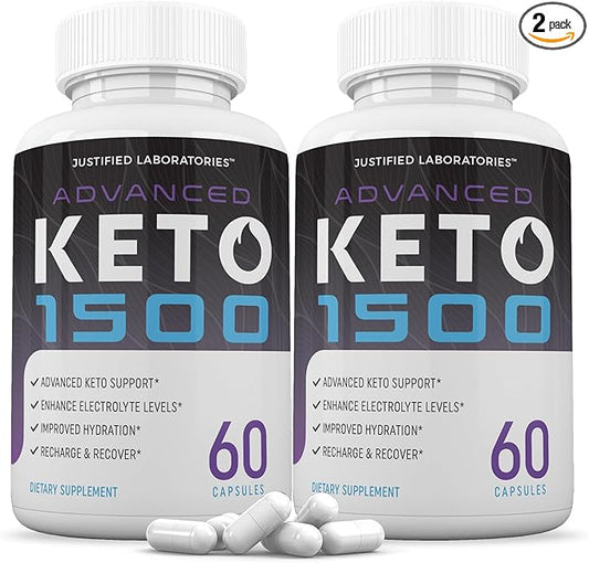 (2 Pack) Advanced Keto 1500 Keto Pills 1275MG New & Improved Formula Contains Apple Cider Vinegar Extra Virgin Olive Oil Powder Green Tea Leaf 120 Capsules
