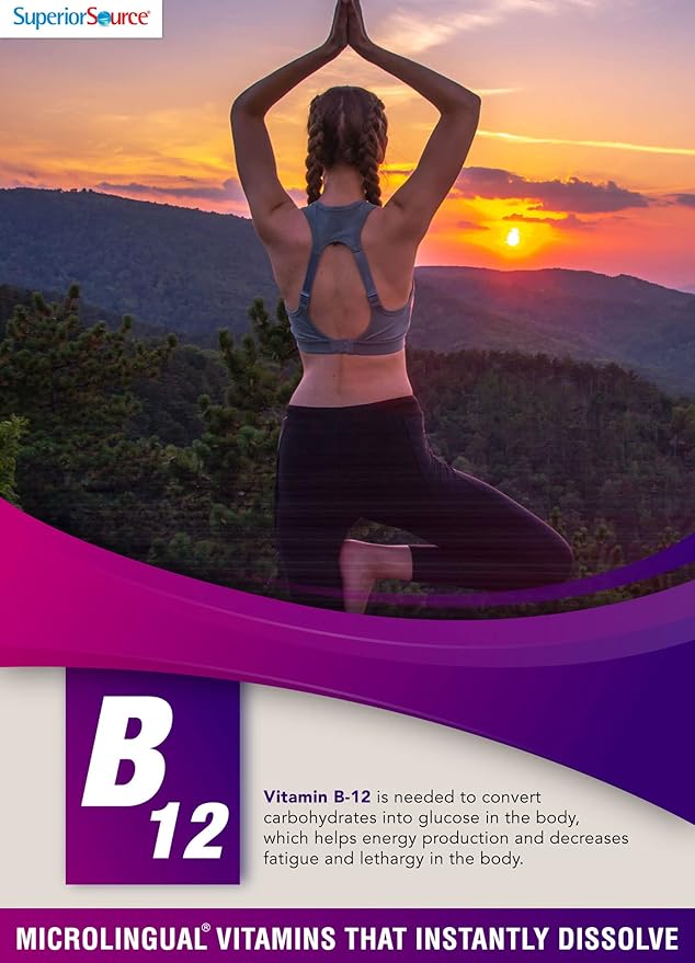 Superior Source No Shot Vitamin B-12 Methylcobalamin 1000 mcg, B-6 & Folic Acid 800 mcg - Supports Brain & Heart Health - Aids Natural Energy Levels - 60 Sublingual Dissolving Tablets
