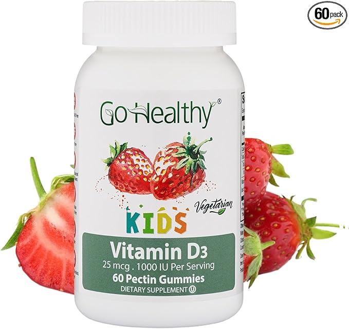Go Healthy Kids Vitamin D Gummies – Toddler & Children's Chewable Supplement, Growth & Immune Support – Kosher, Halal, Non-GMO, Gluten-Free, Delicious Fruit Flavor - 60 Servings