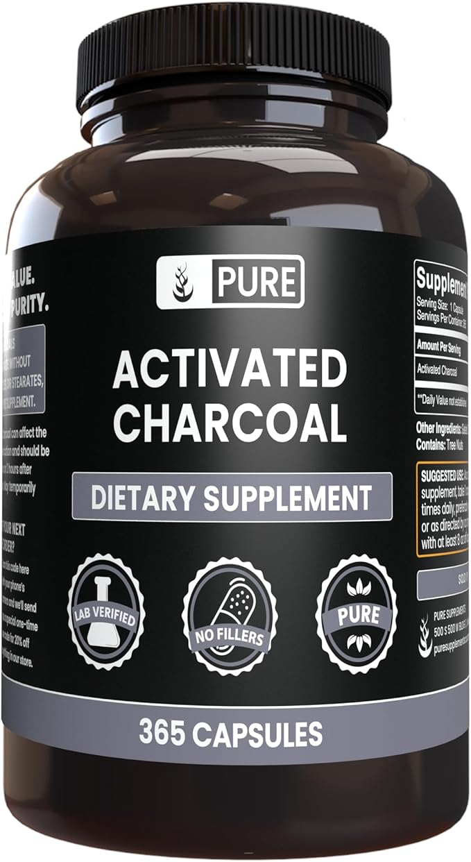 Pure Original Ingredients Activated Charcoal, No Magnesium or Rice Fillers, Always Pure, Lab Verified (365 Count)
